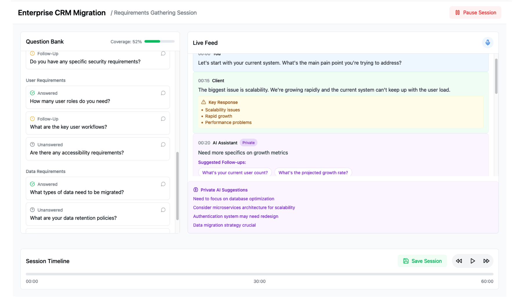 Requirement gathering interface